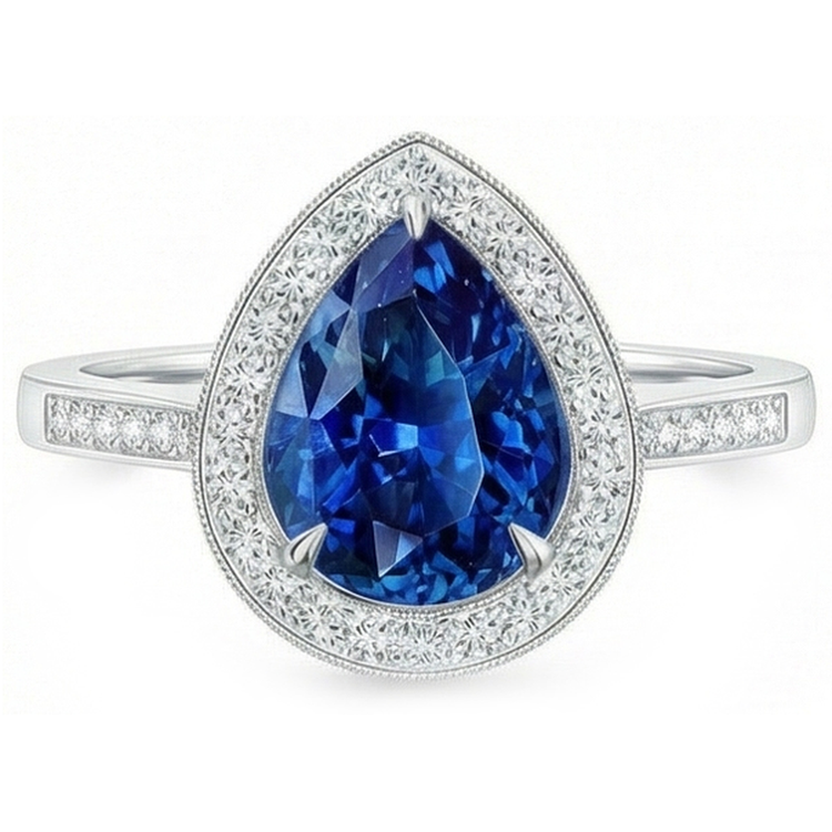 naturel pear diamant 3.00carats bague angle de côté