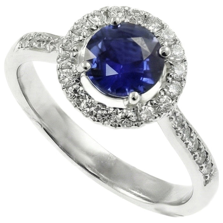 Bague en or blanc 14k avec saphir du Sri Lanka Coupe Ronde et diamants 2.5 carats