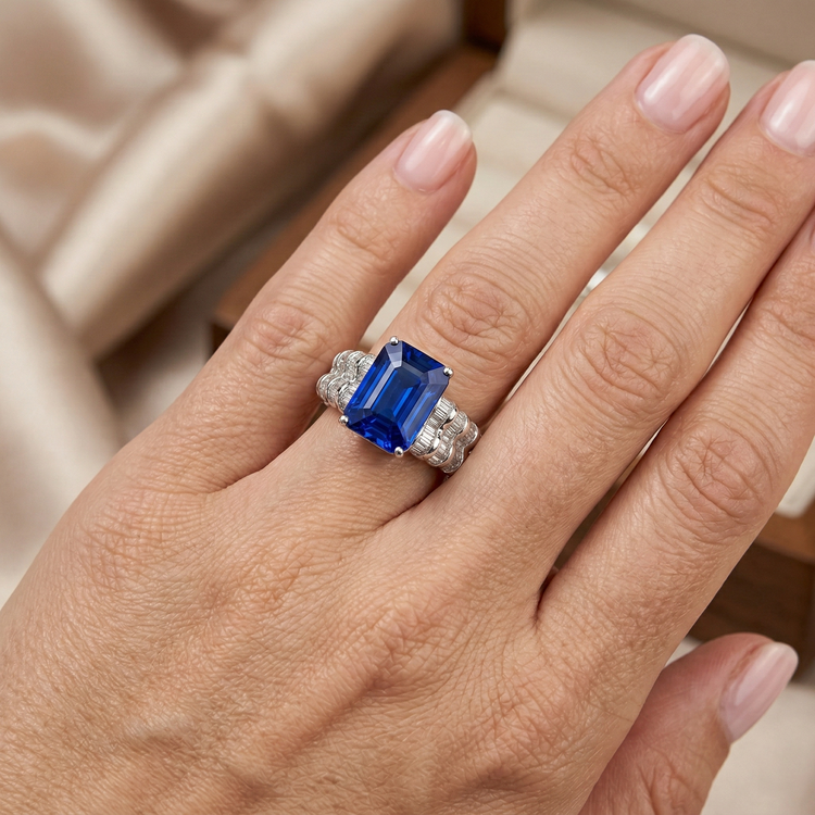 naturel baguette diamant 7.51carats bague sur blanc