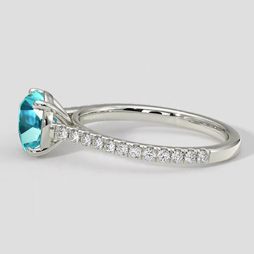 Bague en paraïba bleu rond de 2 carats et diamant