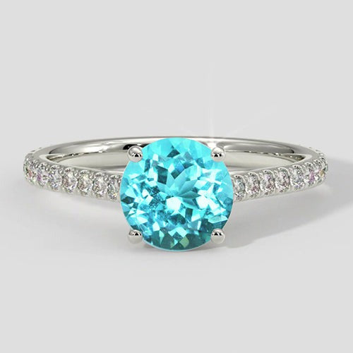 Bague en paraïba bleu rond de 2 carats et diamant