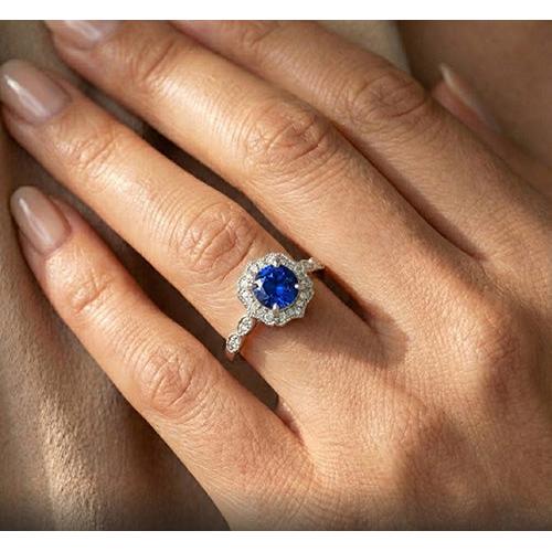 Bague en pierre gemme saphir Sri Lanka Coupe Ronde de 1.4 ct