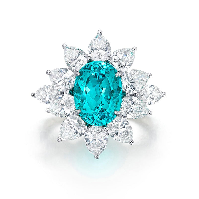 Bague en tourmaline Paraiba 5 carats avec halo en forme de poire