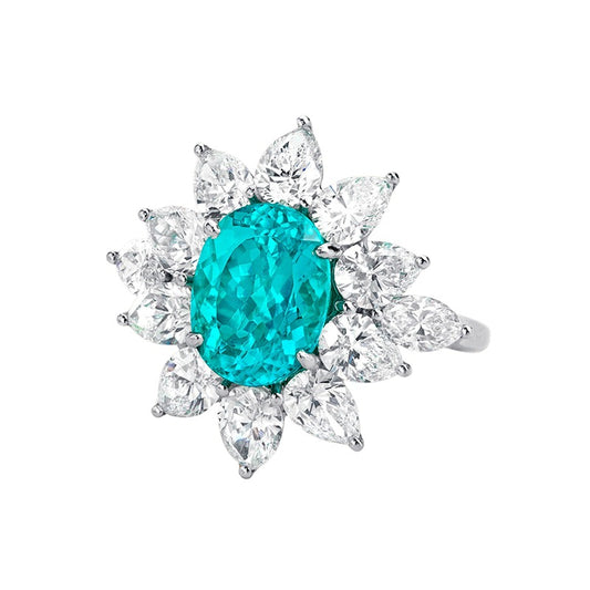 Bague en tourmaline Paraiba 5 carats avec halo en forme de poire