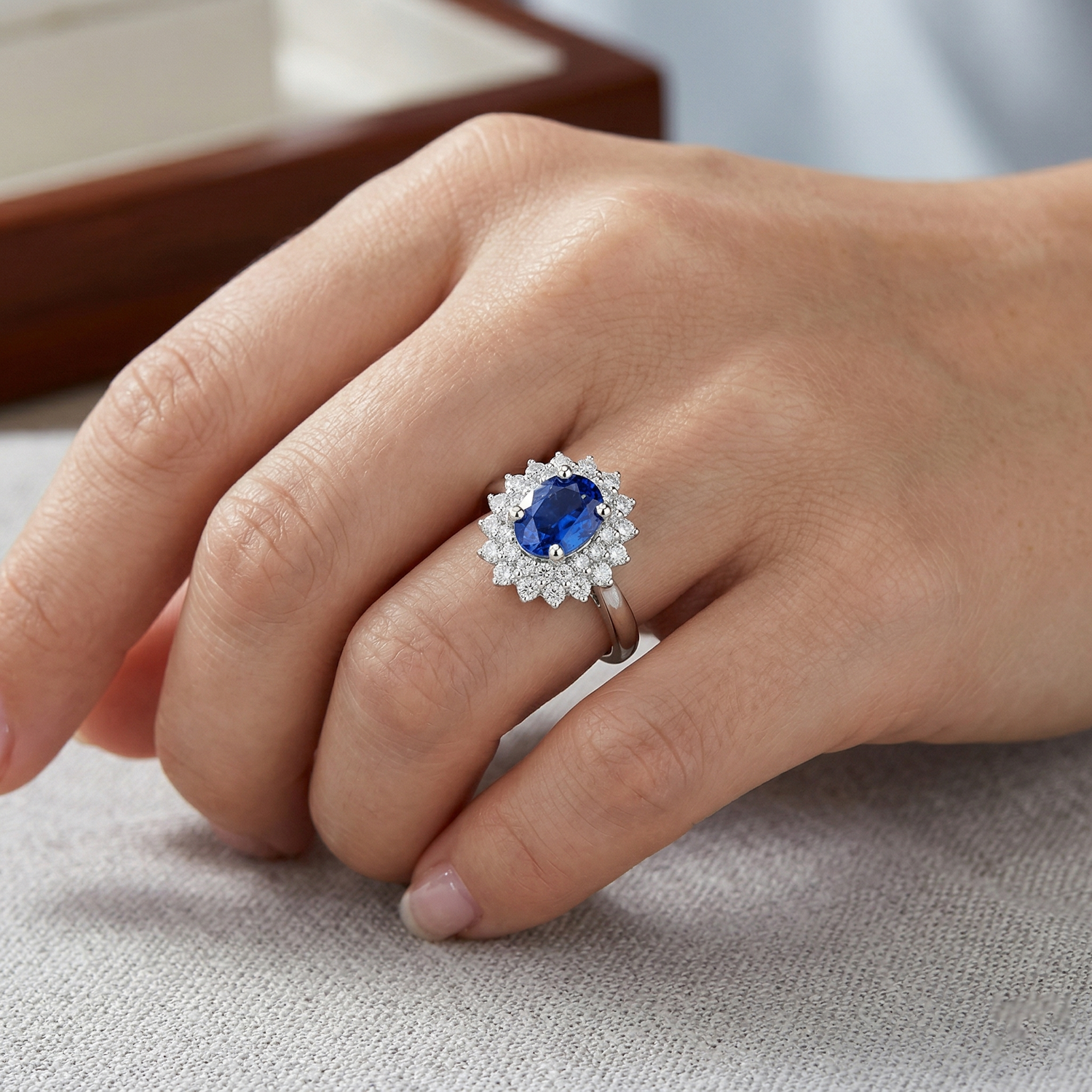 naturel round saphir 4carats bague avec accents diamants