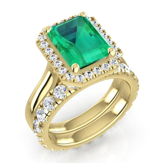 Bague halo émeraude verte 5 carats