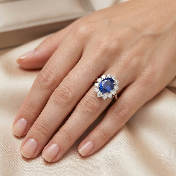 naturel oval diamant 4.60carats bague vue de profil