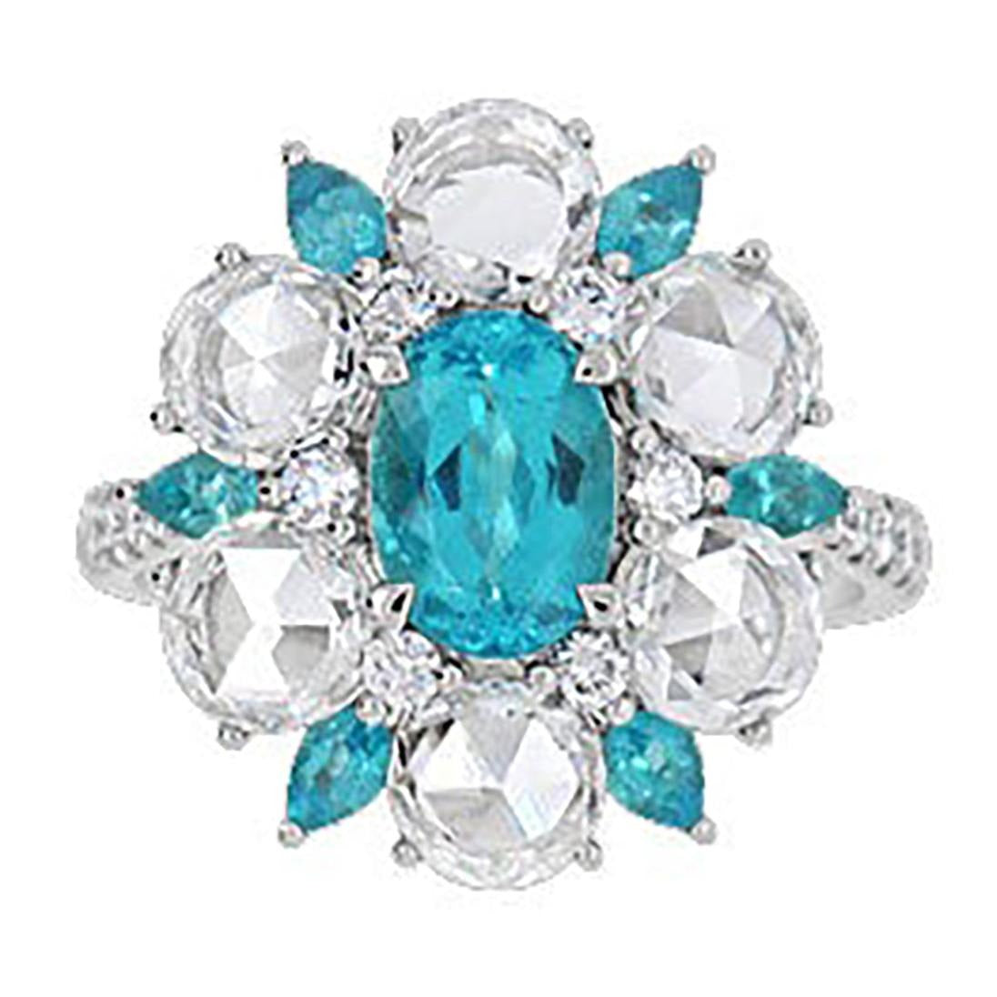 Bague style fleur en tourmaline Paraiba