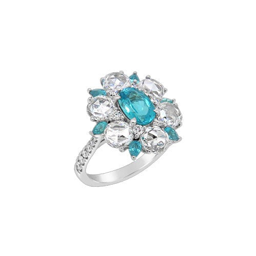 Bague style fleur en tourmaline Paraiba