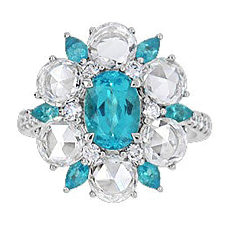Bague style fleur en tourmaline Paraiba