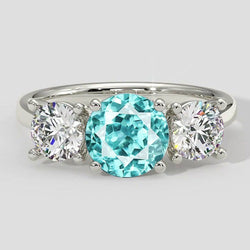 Bague trois pierres en tourmaline Paraiba et diamant rond