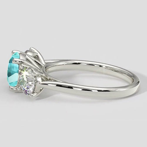Bague trois pierres en tourmaline Paraiba et diamant rond