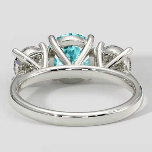 Bague trois pierres en tourmaline Paraiba et diamant rond