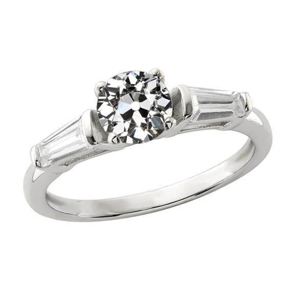 Baguette & Baguette Ronde Vieux Mineur Naturel Diamant 3 Pierres Ensemble Bar 2 Carats