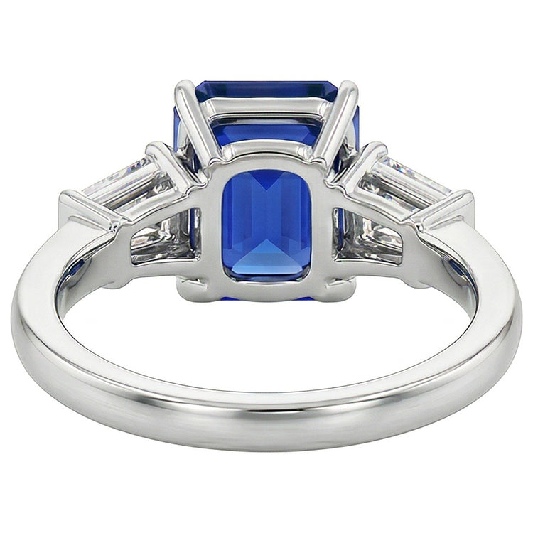 Baguette Diamant 3 Pierres Bague Asscher Taille Saphir Bleu 2.50 Carats