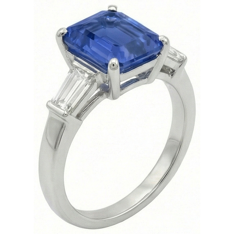 naturel baguette diamant 3.50carats bague angle de côté