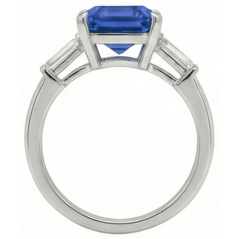 naturel baguette diamant 3.50carats bague vue de profil