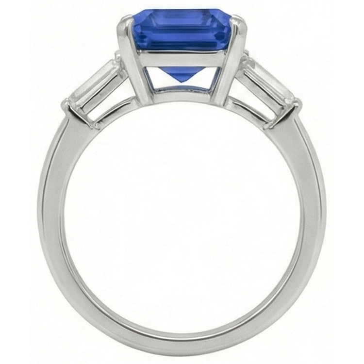 naturel baguette diamant 3.50carats bague vue de profil