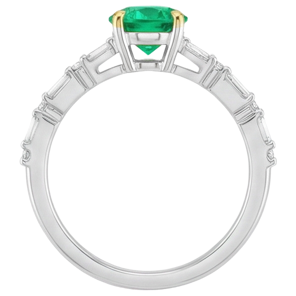 Émeraude Fine Taille Ronde Bague Pierre Précieuse en Or 14K Bicolore – vue alternative