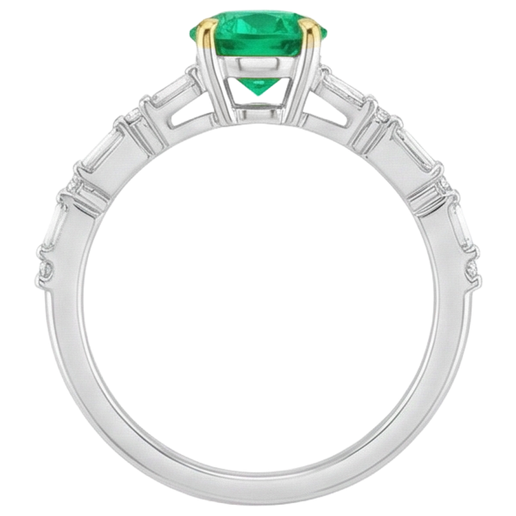 Émeraude Fine Taille Ronde Bague Pierre Précieuse en Or 14K Bicolore – vue alternative