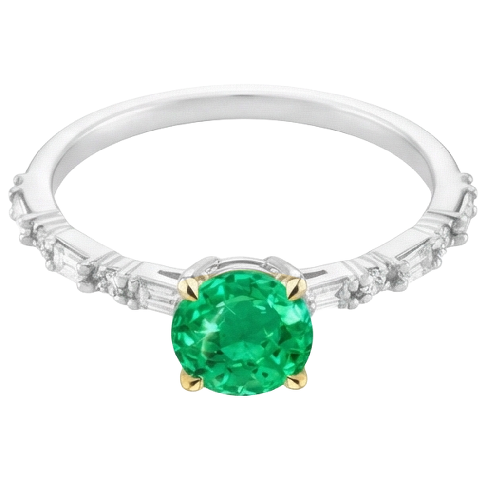 Émeraude Fine Bague Pierre Précieuse 2 carats Or 14K Bicolore – vue de côté