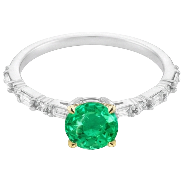 Émeraude Fine Bague Pierre Précieuse 2 carats Or 14K Bicolore – vue de côté