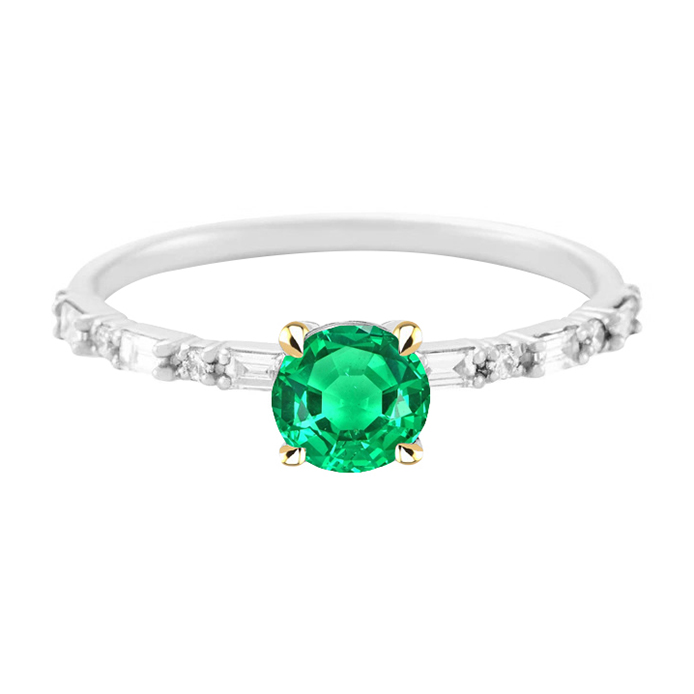 Émeraude Fine Bague Pierre Précieuse 2 carats Or 14K Bicolore – vue principale