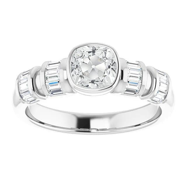 Baguette Et Coussin Véritable Diamant Taille Ancienne Bague De Mariage Serti Clos 6.25 Carats