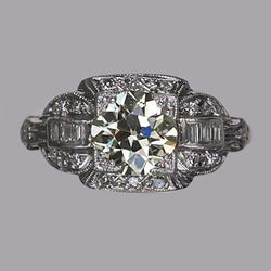Baguette Et Réel Diamants Ronds Taille Ancienne Mine Tige Millgrain 2.50 Carats