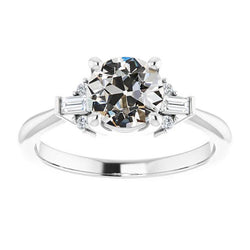 Baguette Pour Femme Avec Véritable Diamants Taille Ancienne Et Ronds. Tige Conique 3 Carats