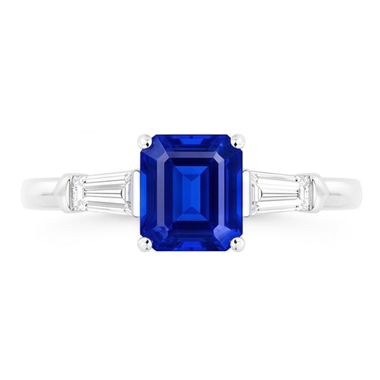Baguette diamant trois pierres en forme d'émeraude 1.25 carats
