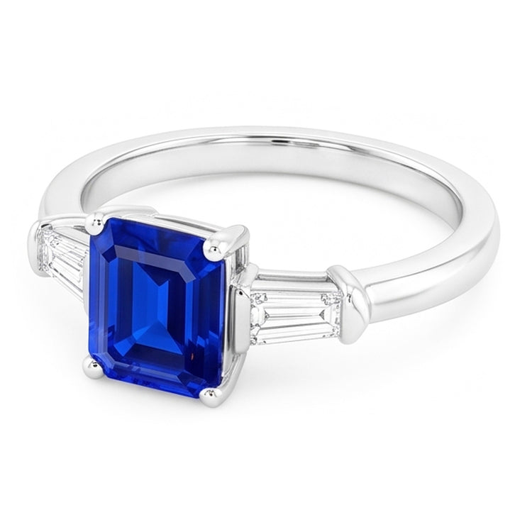 Baguette diamant trois pierres en forme d'émeraude 1.25 carats