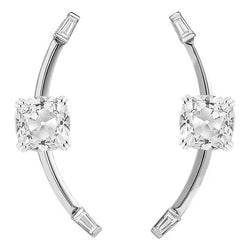 Boucles d'oreilles pendantes en Or Blanc, diamants naturels baguette et coussin Vieux Mineur 5 carats