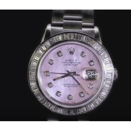 Baguette de carat de la montre Rolex Datejust de cadran de diamant fait sur commande rose acier inoxydable 5