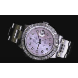 Baguette de carat de la montre Rolex Datejust de cadran de diamant fait sur commande rose acier inoxydable 5