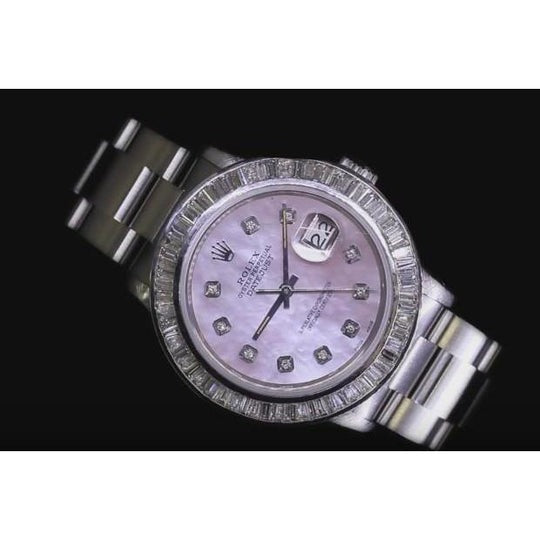 Baguette de carat de la montre Rolex Datejust de cadran de diamant fait sur commande rose acier inoxydable 5