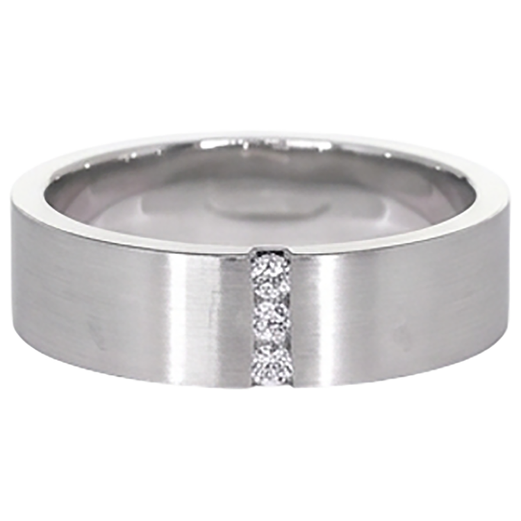 Bande Anniversaire 3 Diamants Tension Sertie Tige Épaisse 0.15 Carats