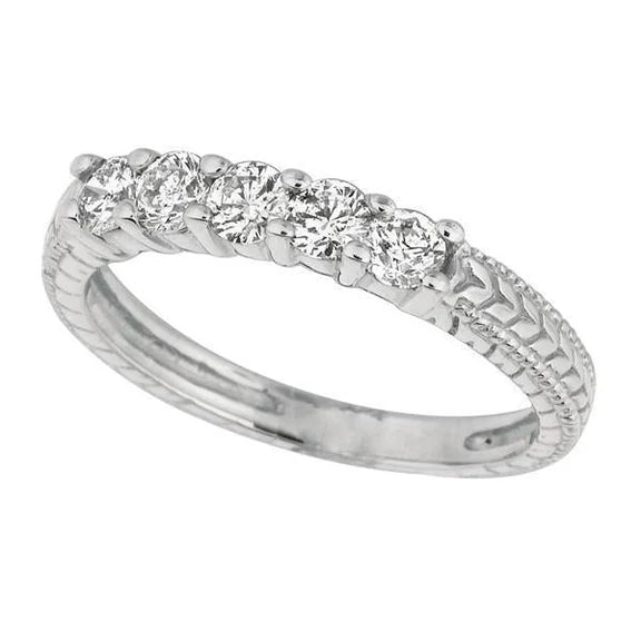 Bande D'Eternité A Réel Diamants Ronds 0.50 Carat Style Vintage En Or Blanc 14K