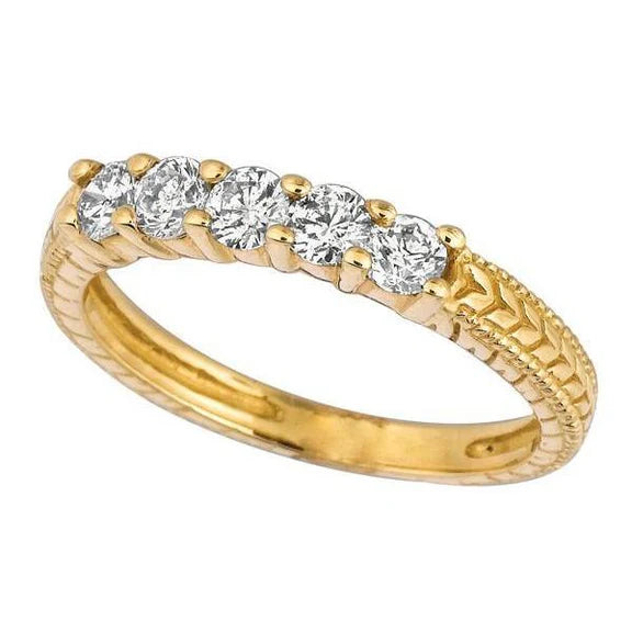 Bande D'Eternité De Style Vintage En Réel Diamant Rond De 0,50 Carat D'or Jaune