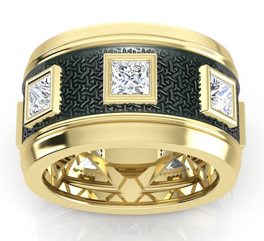 Bande Unique Pour Hommes Bicolore Avec Diamants Extraits De La Terre Naturelle Taille Princesse