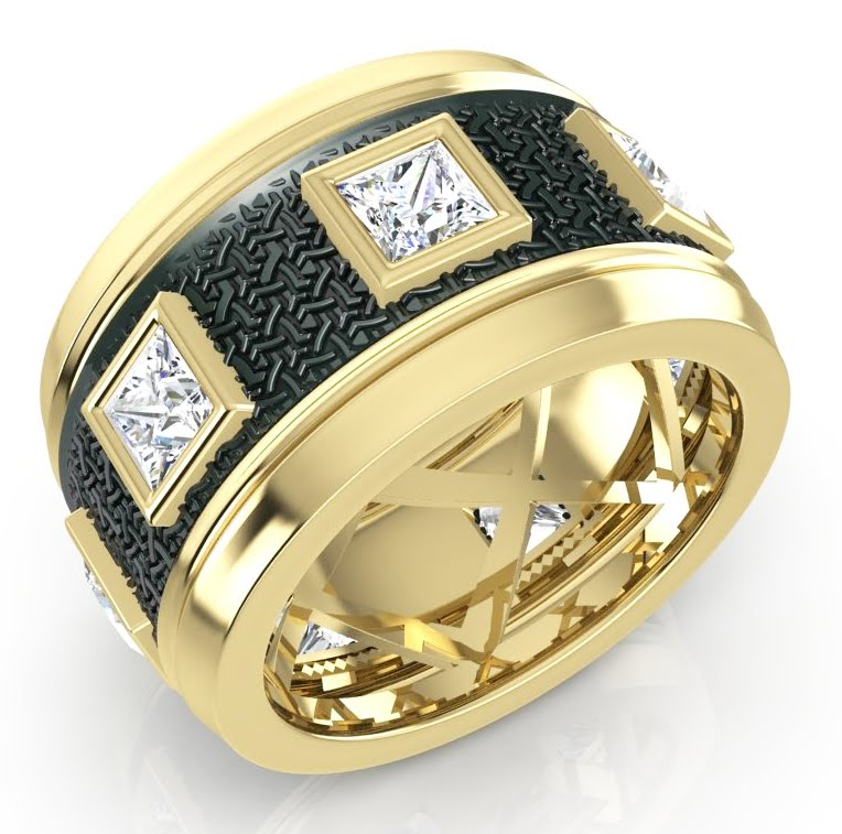 Bande Unique Pour Hommes Bicolore Avec Diamants Extraits De La Terre Naturelle Taille Princesse