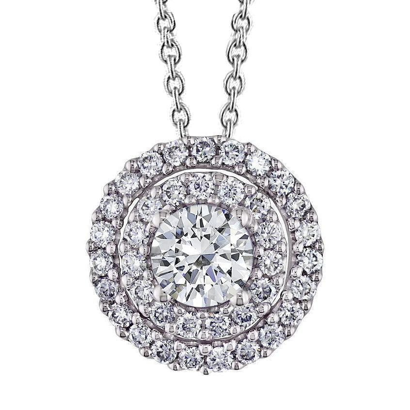 Beau Pendentif Diapositive Double Halo Réel Diamant 5.60 Carats Bijoux En Or