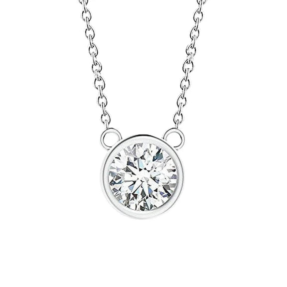 Beau Pendentif Réel Diamant Solitaire Coupe Ronde 1.0 Carat Or Blanc 14K