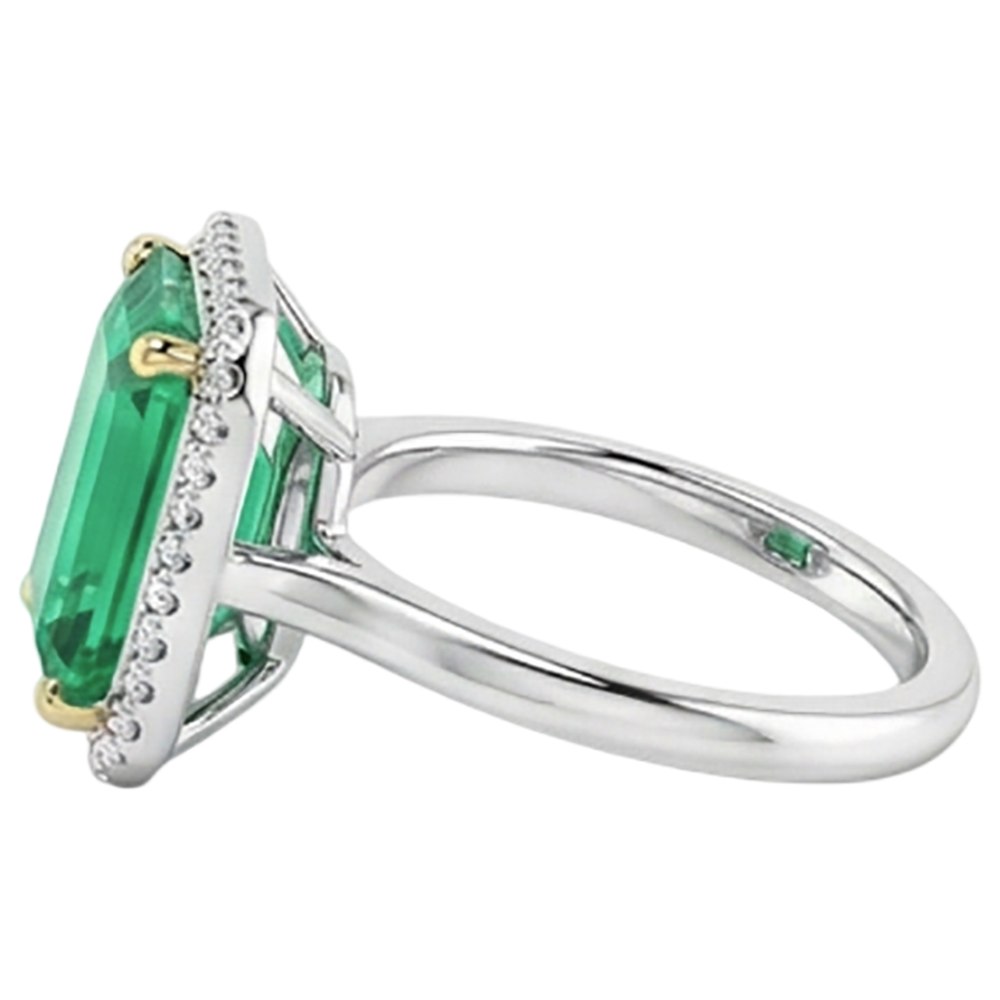 Émeraude Fine Bague avec Gemme 4 carats Or 14K Bicolore – vue d'angle