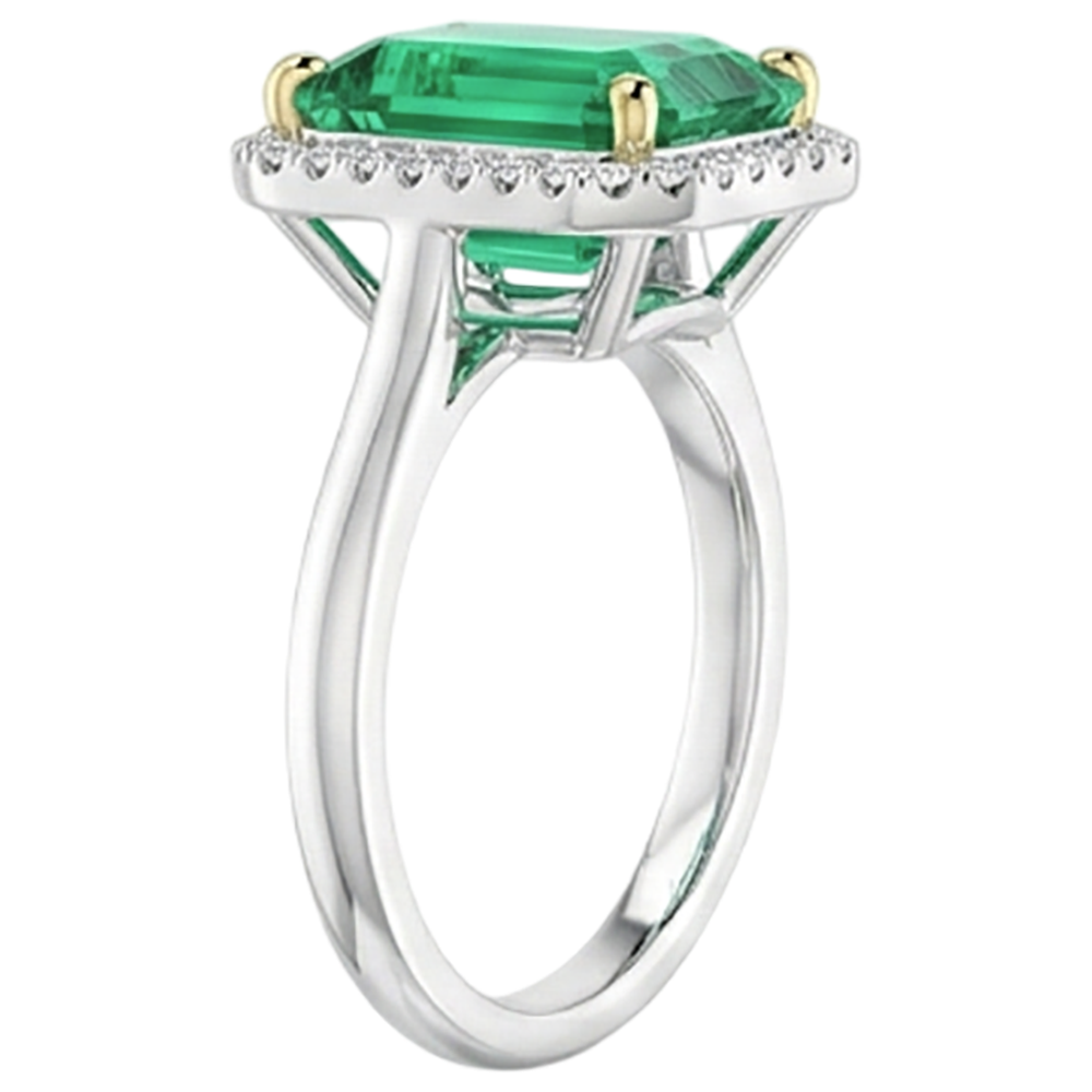 Émeraude Fine Bague avec Gemme 4-carats Or 14K Bicolore – vue de côté