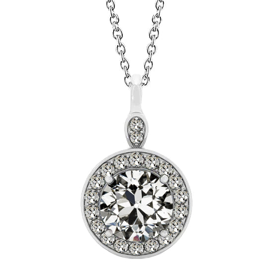 Diamant Fin Taille Old Mine Halo en Or Blanc 14 Carats – vue principale