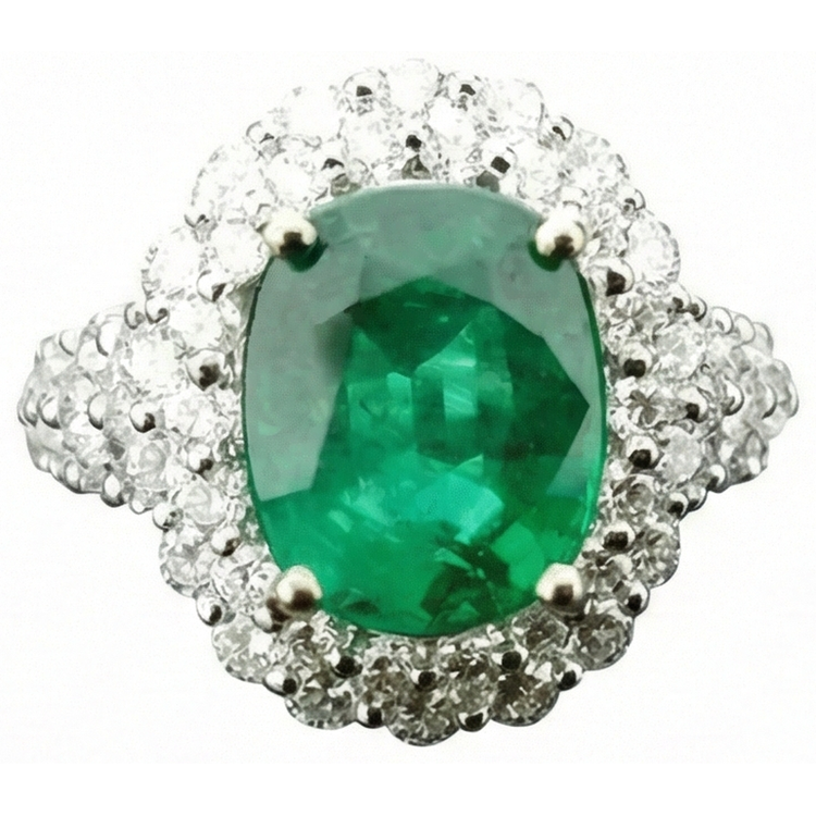 Belle Alliance Émeraude Vert Avec Diamant Naturels Extraits des Mines ( et non cultivés en laboratoire ) Or Blanc 7.5 Carats