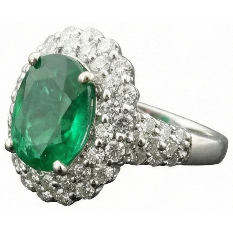 Belle Alliance Émeraude Vert Avec Diamant Naturels Extraits des Mines ( et non cultivés en laboratoire ) Or Blanc 7.5 Carats