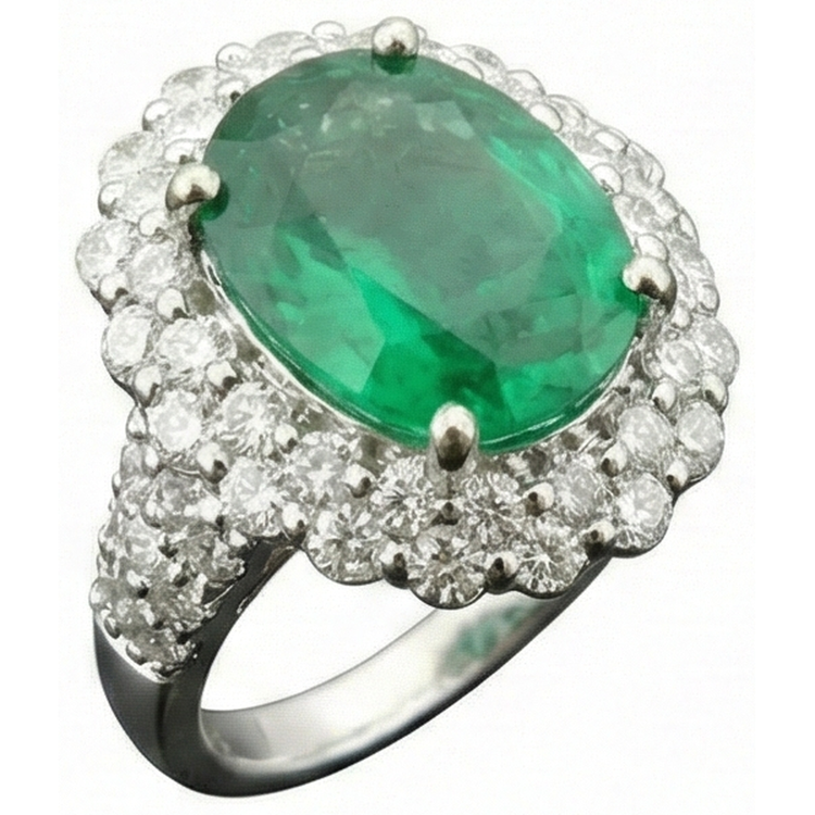 Belle Alliance Émeraude Vert Avec Diamant Naturels Extraits des Mines ( et non cultivés en laboratoire ) Or Blanc 7.5 Carats