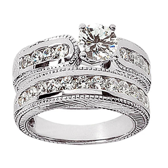 Belle Bague De Fiançailles Réel Diamants 2 Carats Sertie Or Blanc